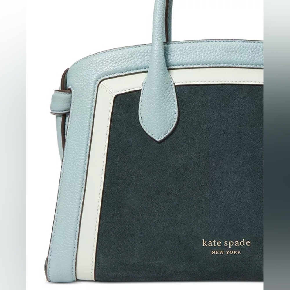 Kate Spade NY Knott Color-blocked Leather Suede Medium Zip-Top Satchel Crossbody - Picture 3 of 9